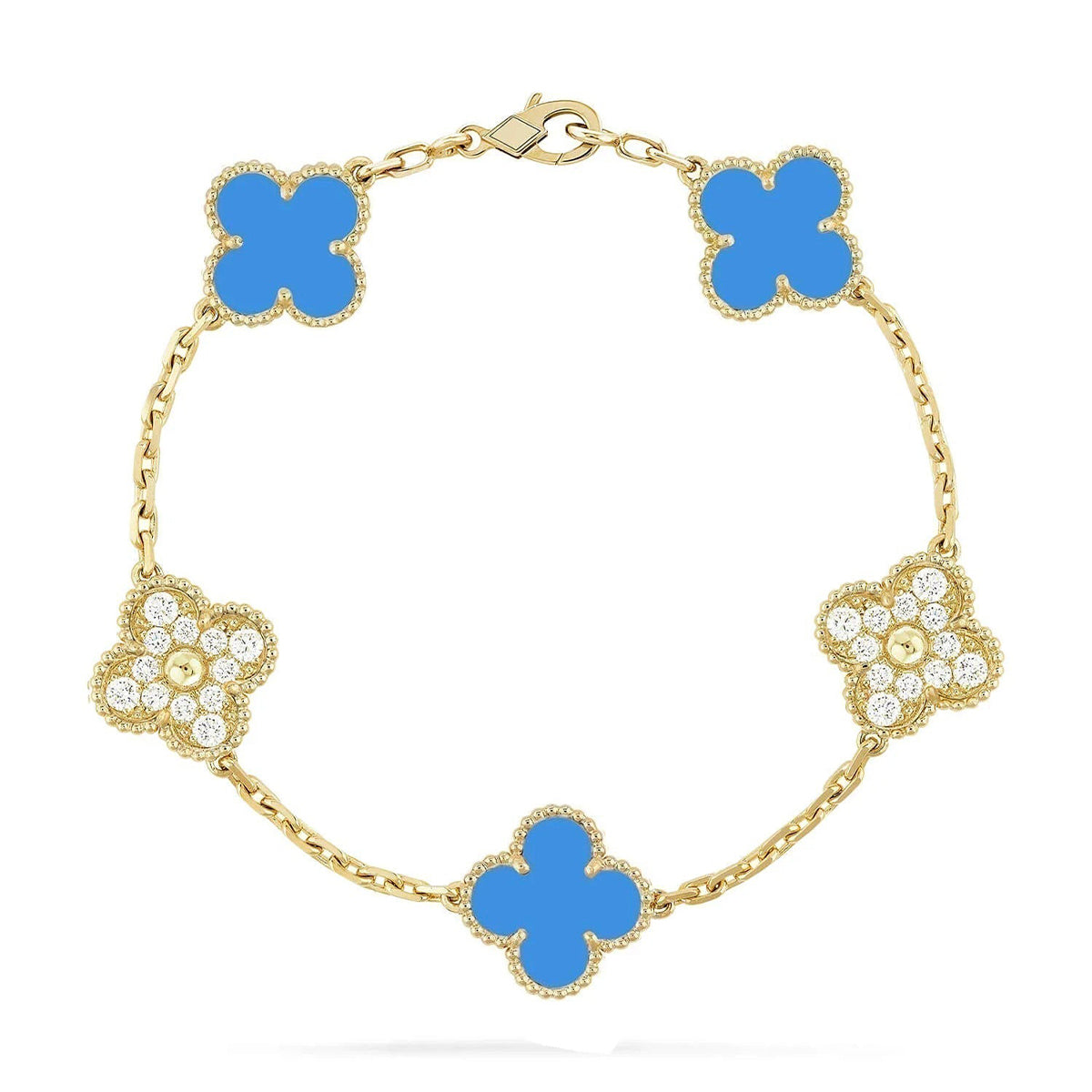 [Novalux]LUCKY CLOVER 5-MOTIF BRACELET - BLUE AGATE COLLECTION