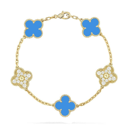 [Novalux]LUCKY CLOVER 5-MOTIF BRACELET - BLUE AGATE COLLECTION
