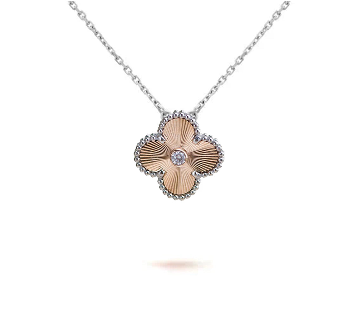 [Novalux]15MM CLOVER FLOWER PENDANT NECKLACE WHITE GOLD COLLECTION