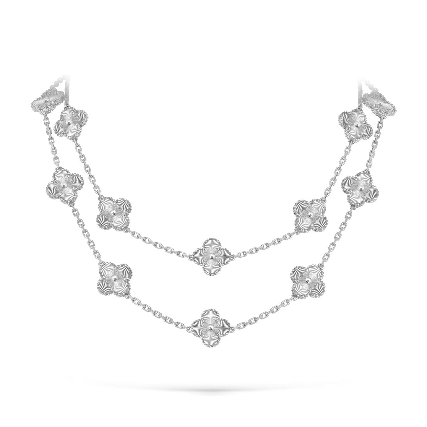 [Novalux]CLASSIC 20-MOTIF LUCKY CLOVER LONG NECKLACE WHITE GOLD COLLECTION