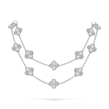 [Novalux]CLASSIC 20-MOTIF LUCKY CLOVER LONG NECKLACE WHITE GOLD COLLECTION