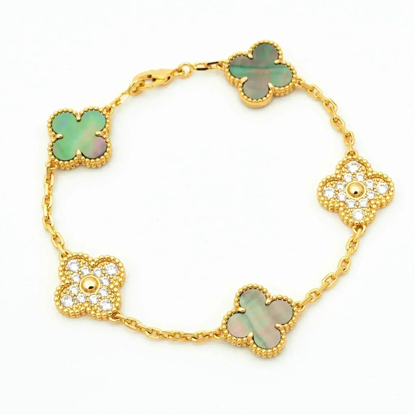 [Novalux]LUCKY CLOVER 5-MOTIF BRACELET - GREY MOTHER-OF-PEARL COLLECTION