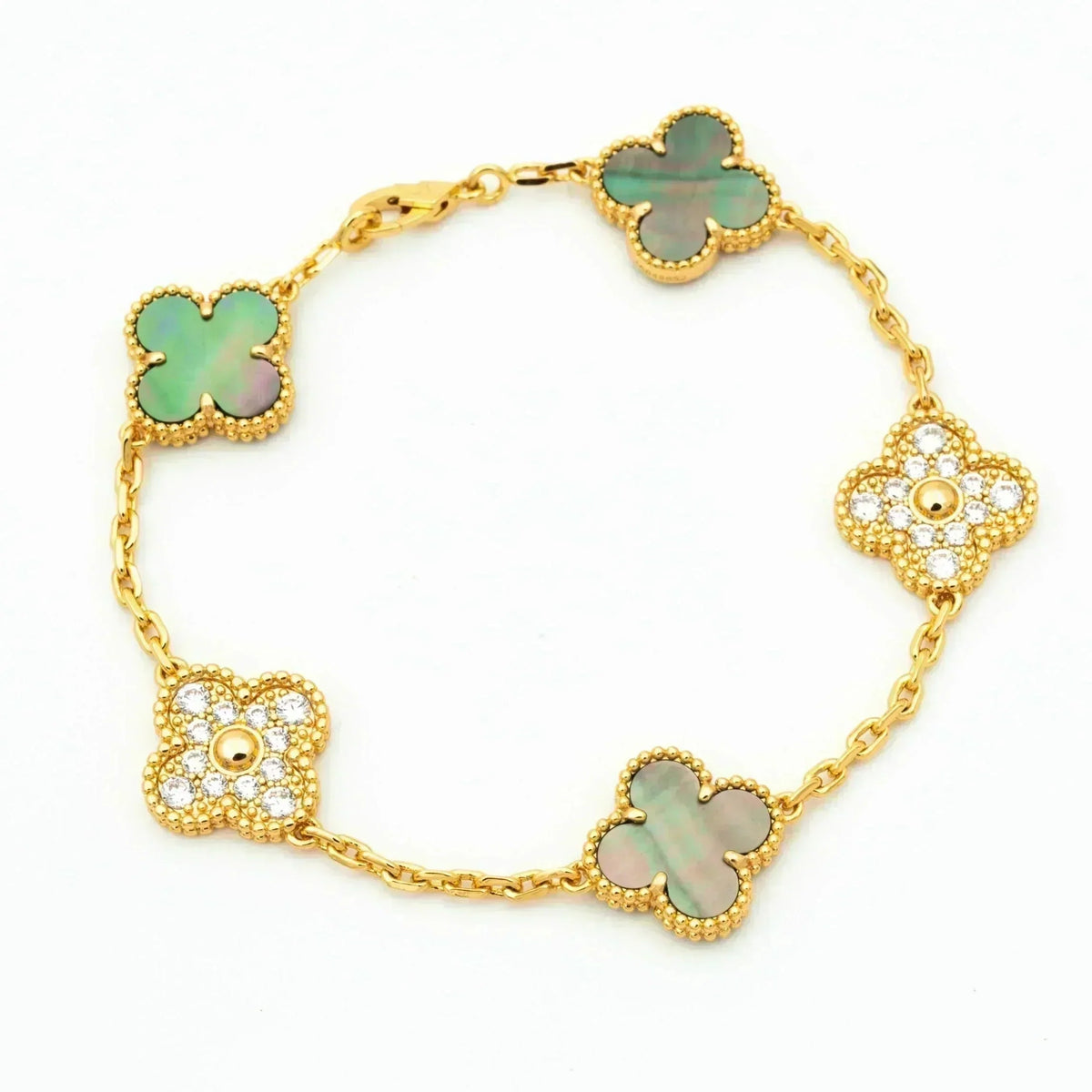 [Novalux]LUCKY CLOVER 5-MOTIF BRACELET - GREY MOTHER-OF-PEARL COLLECTION