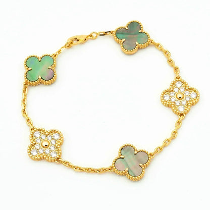 [Novalux]LUCKY CLOVER 5-MOTIF BRACELET - GREY MOTHER-OF-PEARL COLLECTION