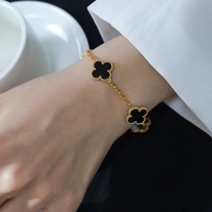 [Novalux]LUCKY CLOVER 5-MOTIF BRACELET - BLACK OXNY COLLECTION