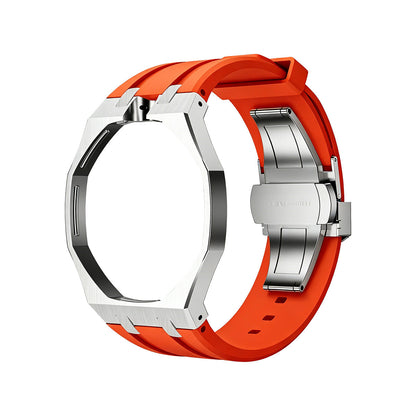 [Novalux]OAK POP ORANGE-RED STEEL SILICONE STRAP