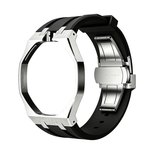 Oak Pop Black Steel Silicone Strap