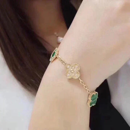[Novalux]LUCKY CLOVER 5-MOTIF BRACELET - MALACHITE COLLECTION