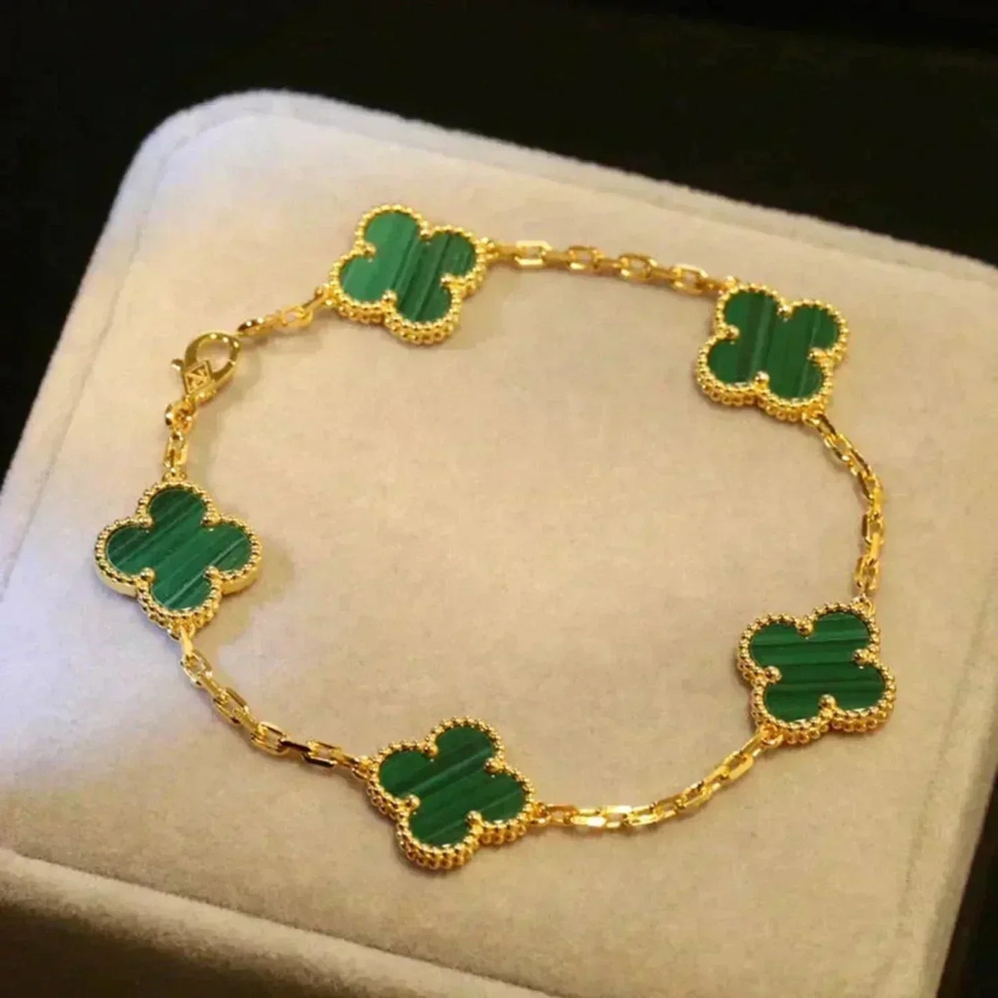 [Novalux]LUCKY CLOVER 5-MOTIF BRACELET - MALACHITE COLLECTION