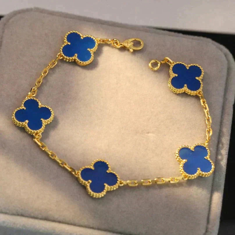 [Novalux]LUCKY CLOVER 5-MOTIF BRACELET - BLUE AGATE COLLECTION