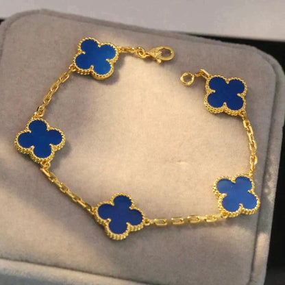 [Novalux]LUCKY CLOVER 5-MOTIF BRACELET - BLUE AGATE COLLECTION