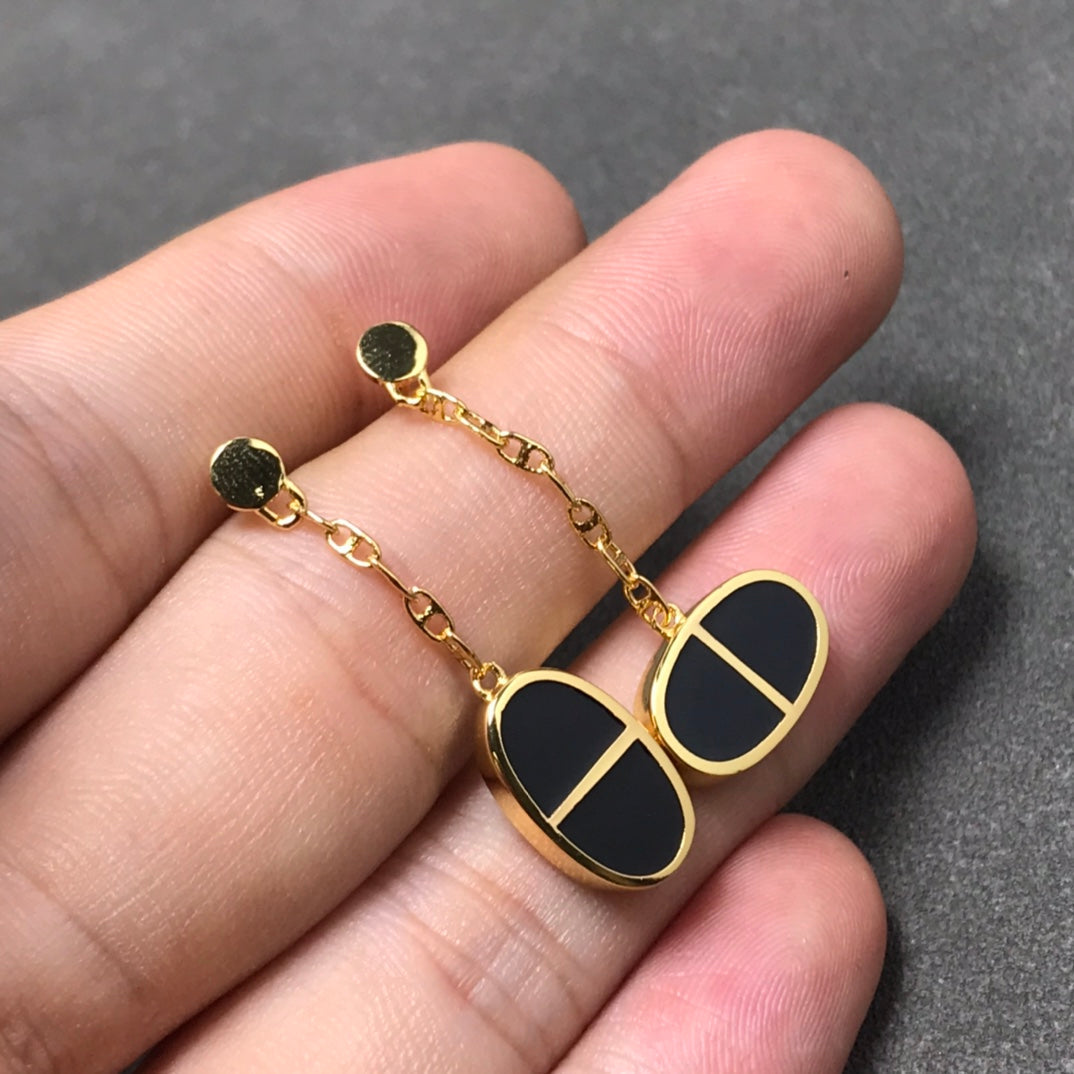 [Novalux]CHAINE VERSO BLACK CERAMIC SILVER EARRINGS