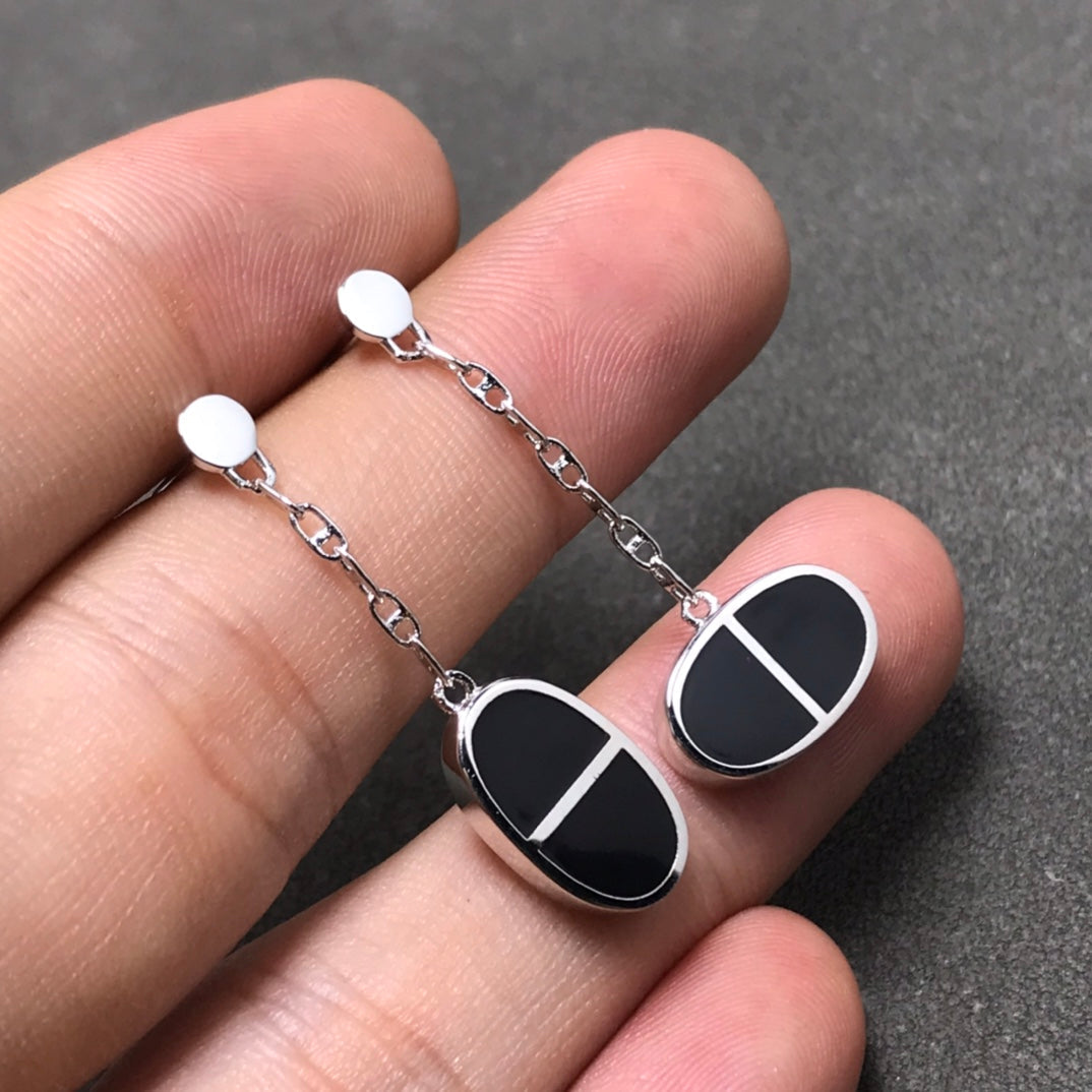 [Novalux]CHAINE VERSO BLACK CERAMIC SILVER EARRINGS