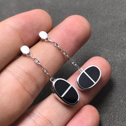 [Novalux]CHAINE VERSO BLACK CERAMIC SILVER EARRINGS
