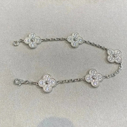 [Novalux]LUCKY CLOVER 5-MOTIF BRACELET - FULL-DIAMOND