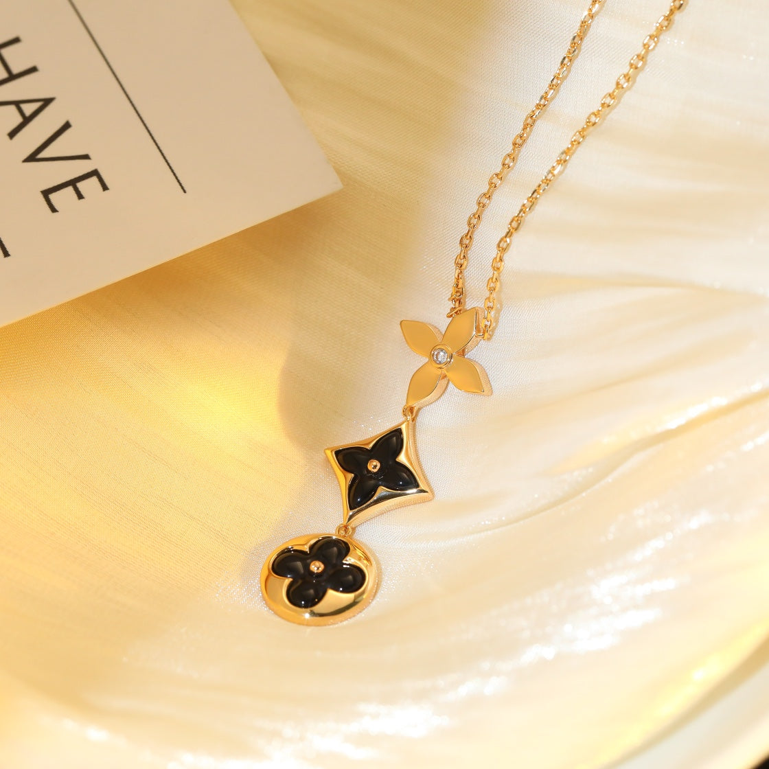 [Novalux]STAR AND SUN ONYX ROSE GOLD NECKLACE