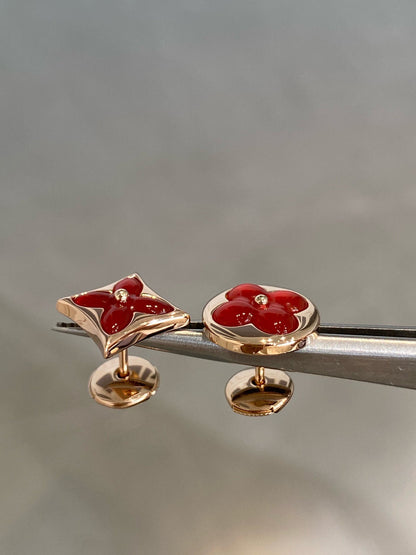 [Novalux]STAR AND SUN ROSE GOLD CARNELIAN STUD EARRINGS