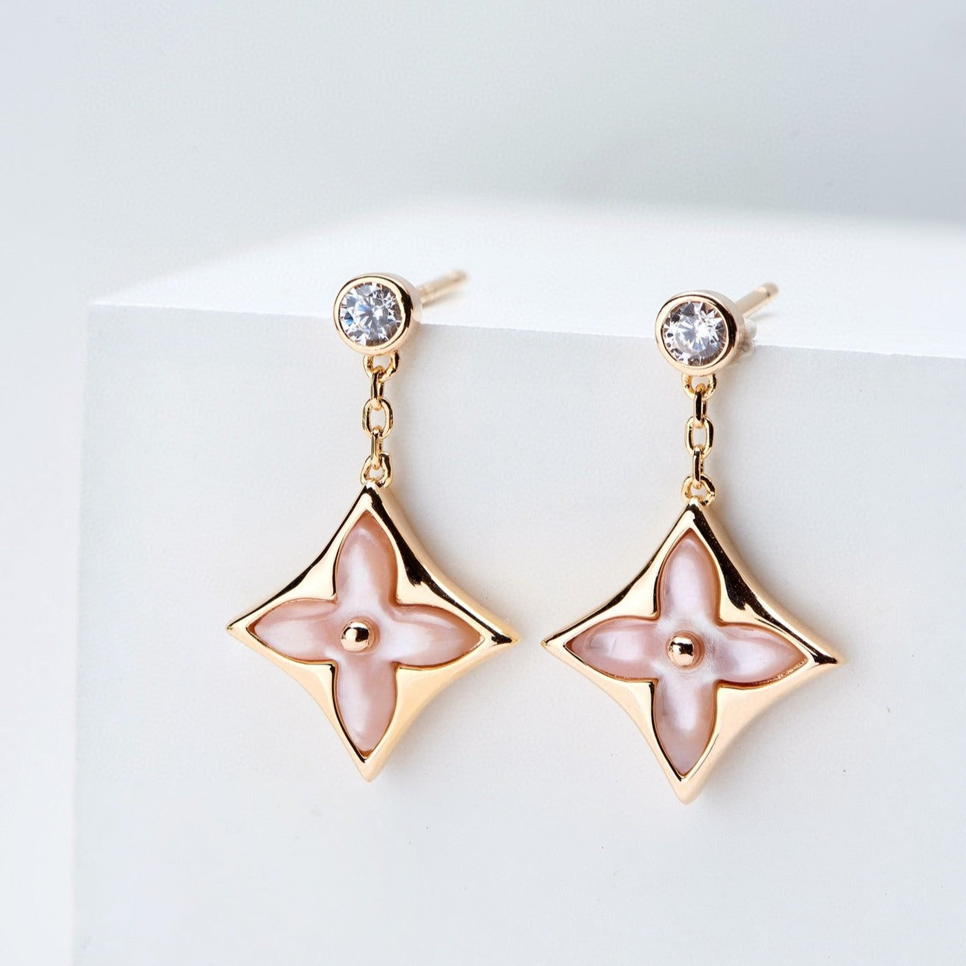[Novalux]DOUBLE STAR ROSE GOLD MOP DROP EARRINGS