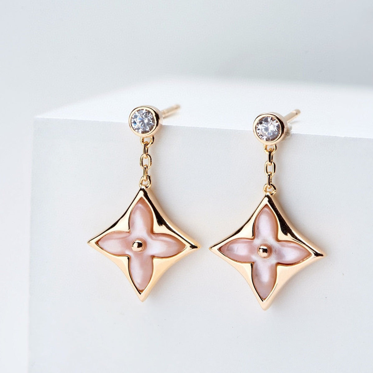 [Novalux]DOUBLE STAR ROSE GOLD MOP DROP EARRINGS