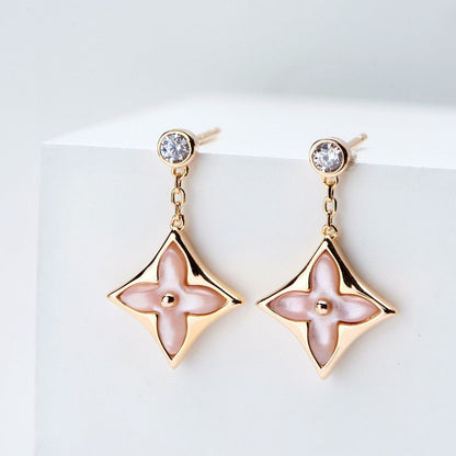 [Novalux]DOUBLE STAR ROSE GOLD MOP DROP EARRINGS