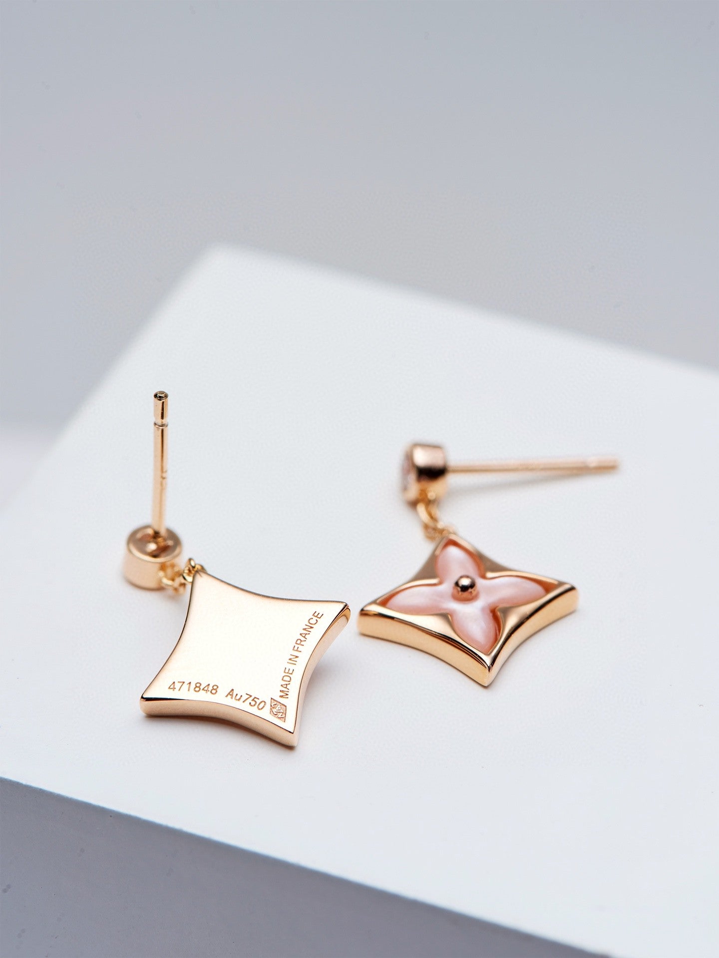 [Novalux]DOUBLE STAR ROSE GOLD MOP DROP EARRINGS