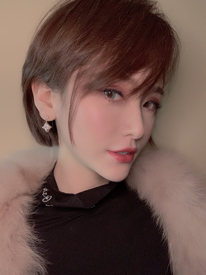 [Novalux]DOUBLE STAR ROSE GOLD MOP DROP EARRINGS