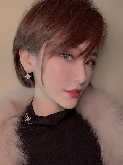 [Novalux]DOUBLE STAR ROSE GOLD MOP DROP EARRINGS