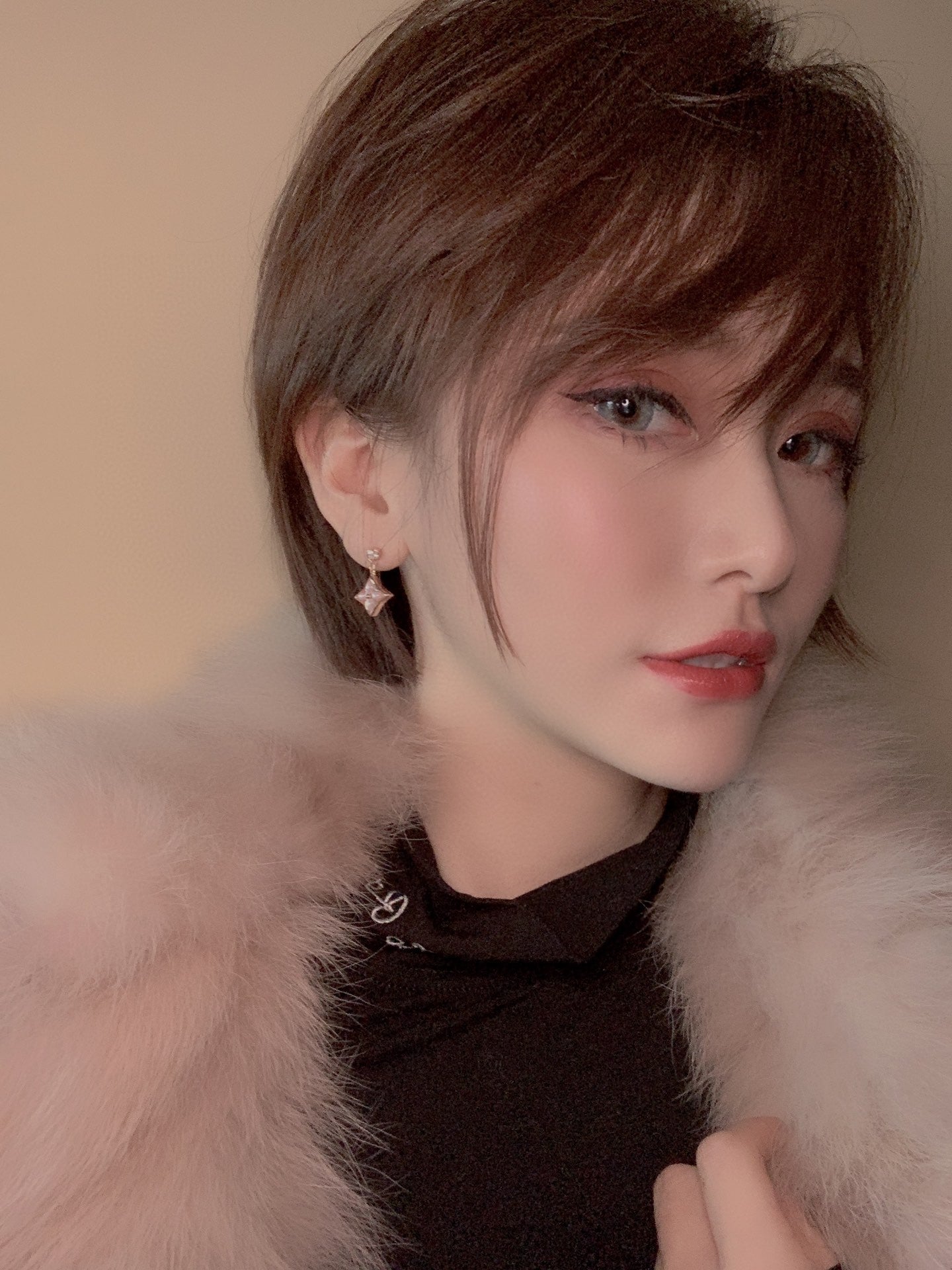 [Novalux]DOUBLE STAR ROSE GOLD MOP DROP EARRINGS