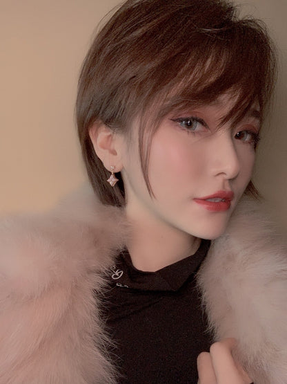 [Novalux]DOUBLE STAR ROSE GOLD MOP DROP EARRINGS