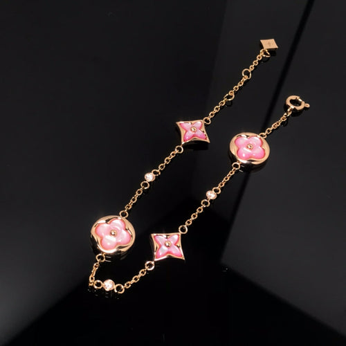 [Novalux]STAR AND SUN 4 MOTIF PINK MOP ROSE GOLD BRACELET