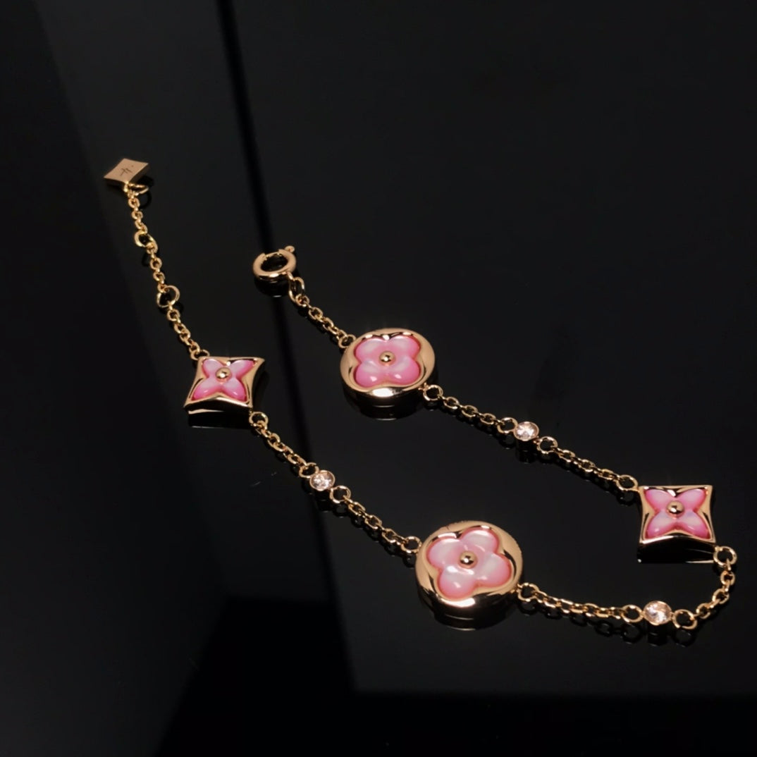 [Novalux]STAR AND SUN 4 MOTIF PINK MOP ROSE GOLD BRACELET