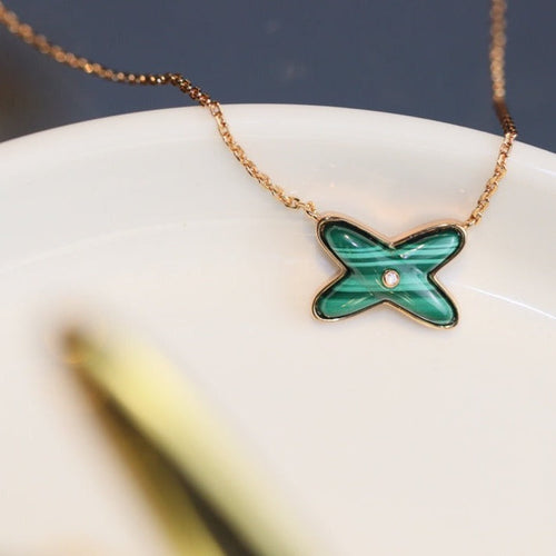 [Novalux]JEUX MALACHITE 1 DIAMOND ROSE GOLD NECKLACE