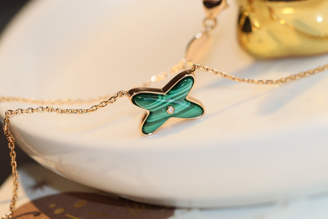 [Novalux]JEUX MALACHITE 1 DIAMOND ROSE GOLD NECKLACE