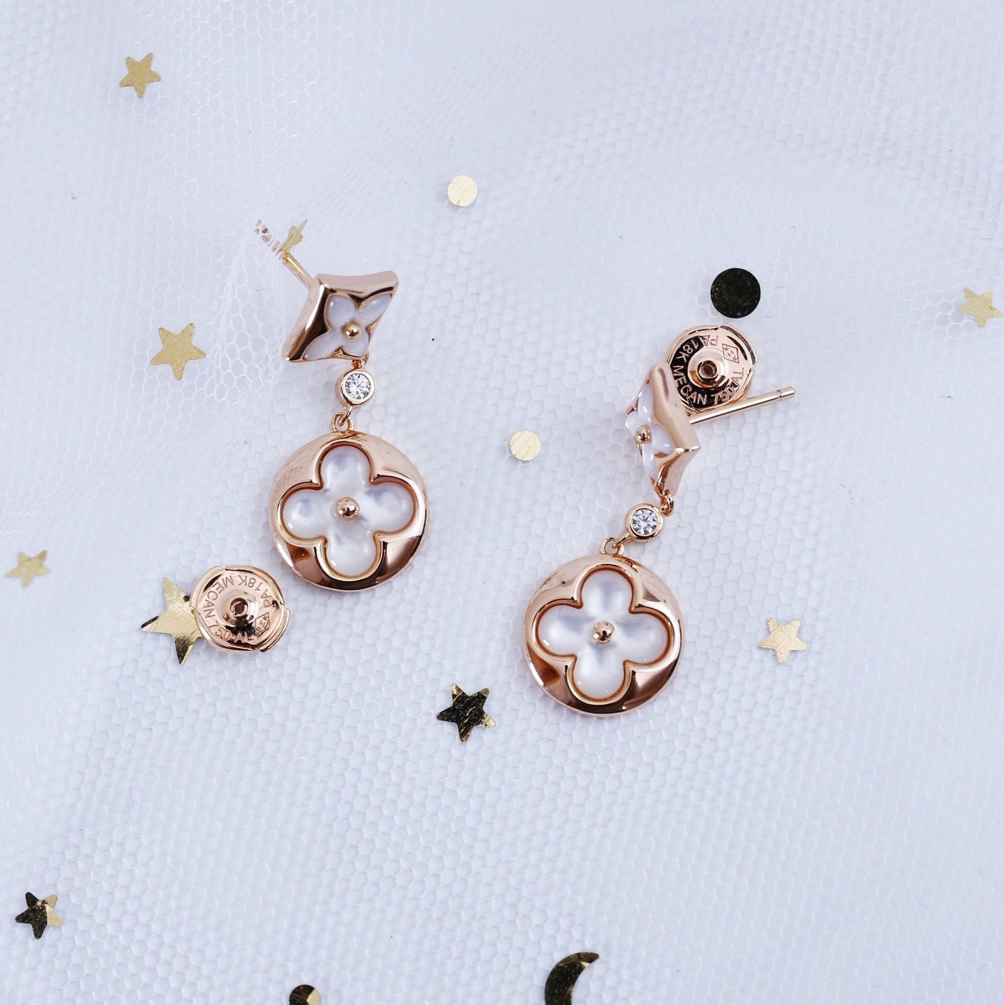 [Novalux]STAR AND SUN ROSE GOLD MOP DROP EARRINGS