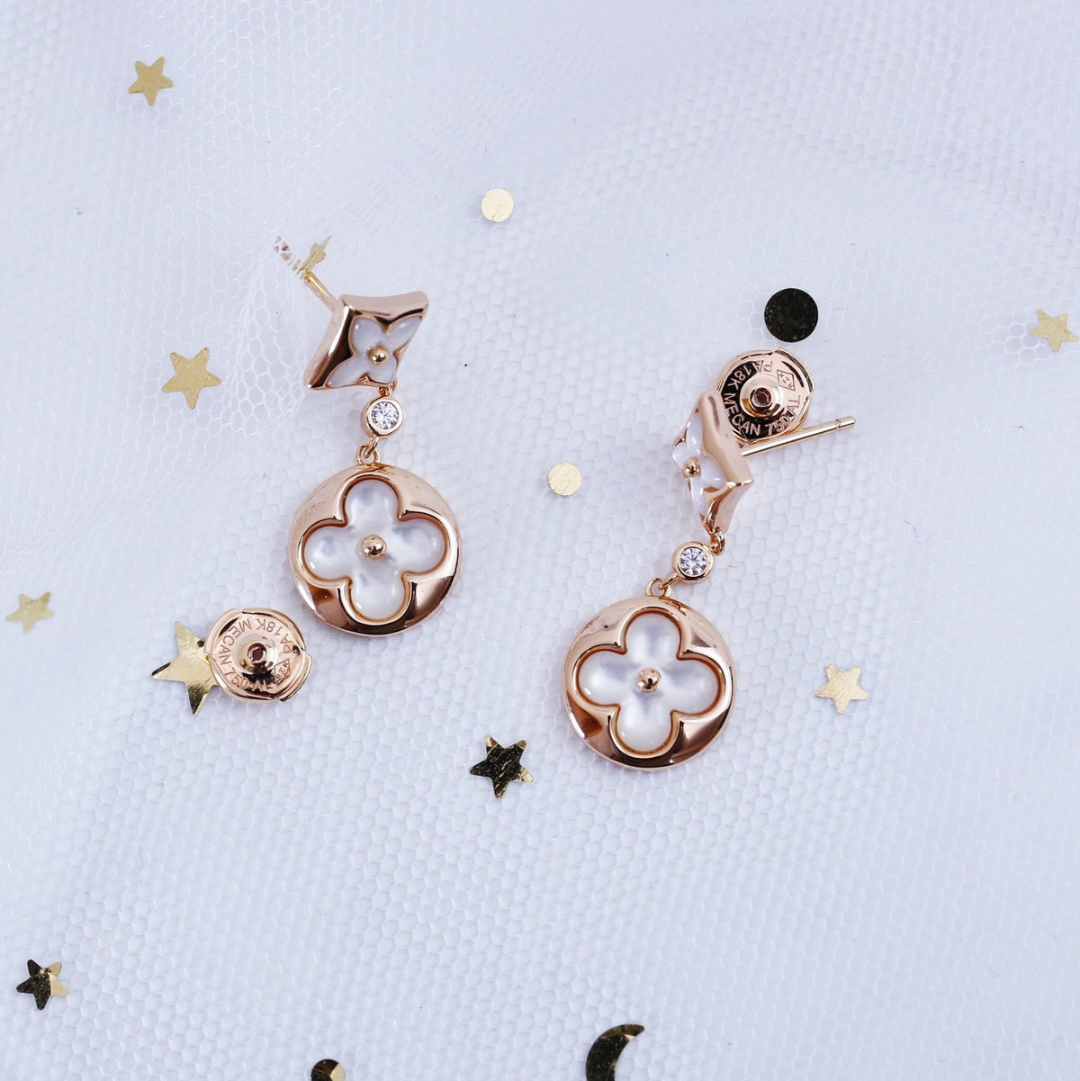 [Novalux]STAR AND SUN ROSE GOLD MOP DROP EARRINGS