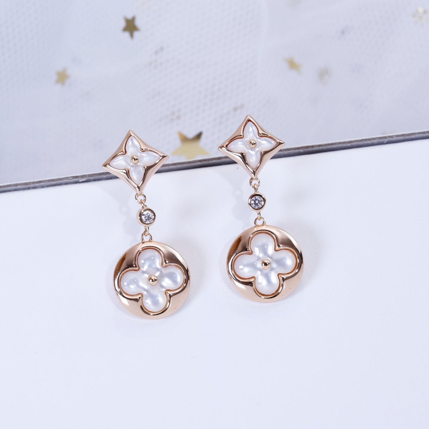 [Novalux]STAR AND SUN ROSE GOLD MOP DROP EARRINGS