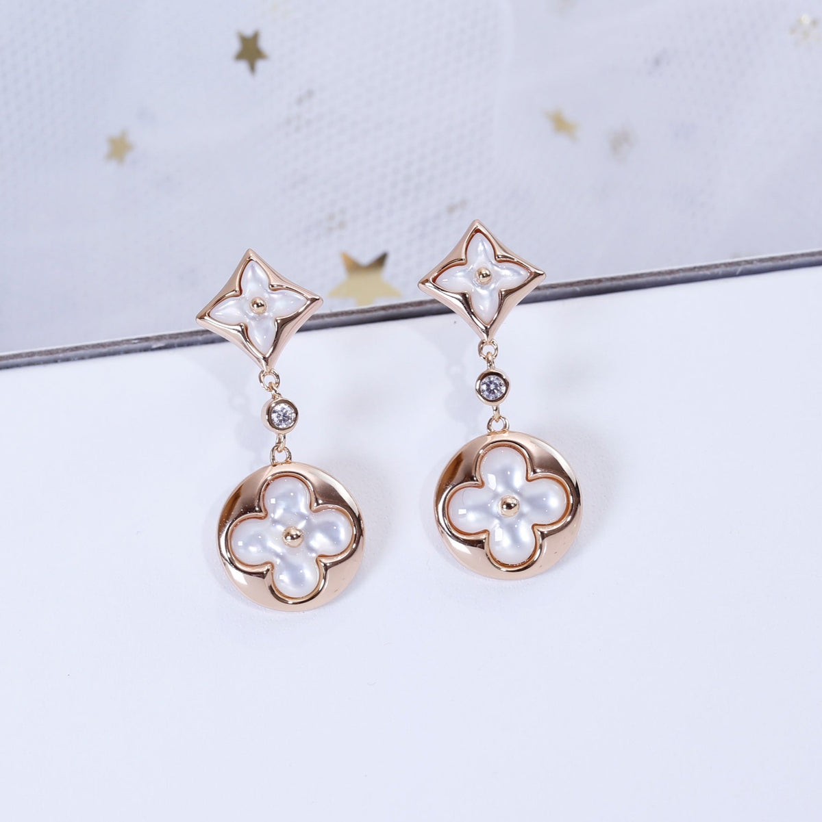 [Novalux]STAR AND SUN ROSE GOLD MOP DROP EARRINGS
