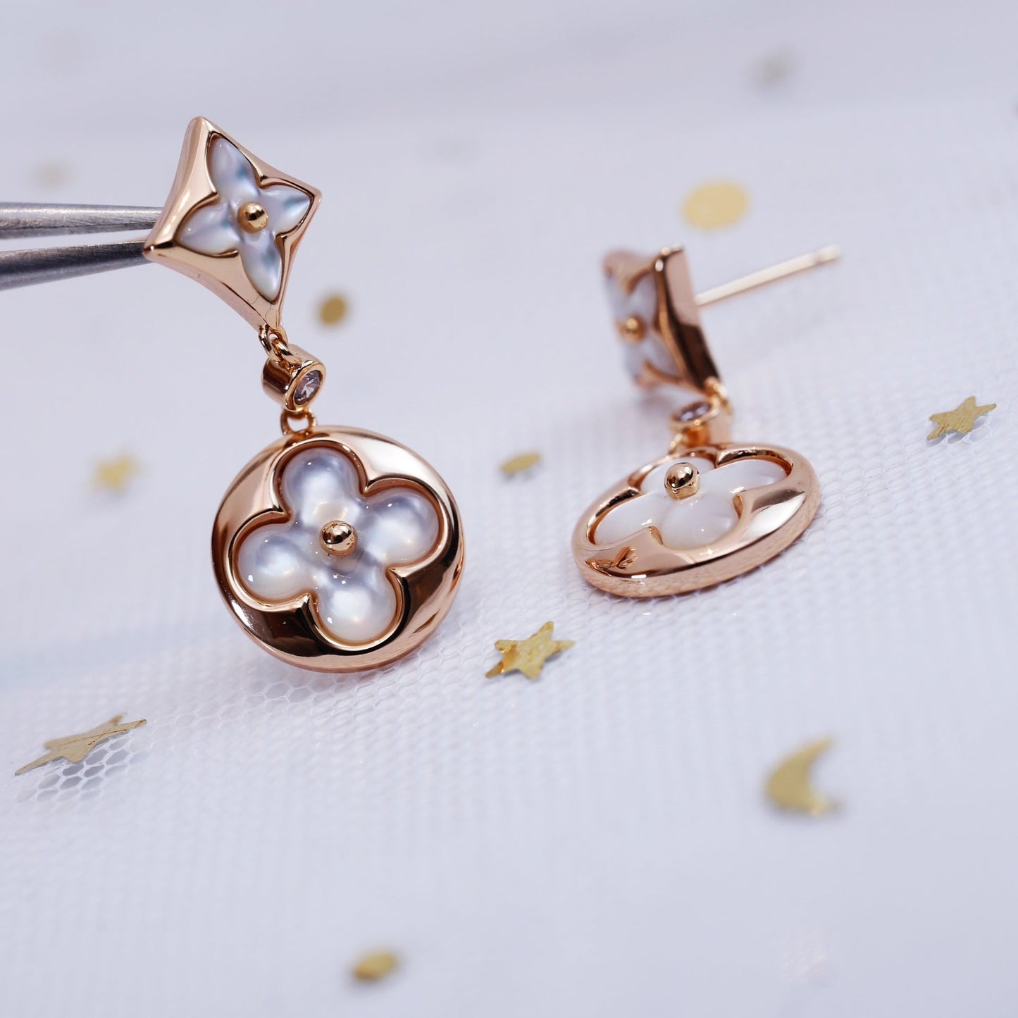 [Novalux]STAR AND SUN ROSE GOLD MOP DROP EARRINGS