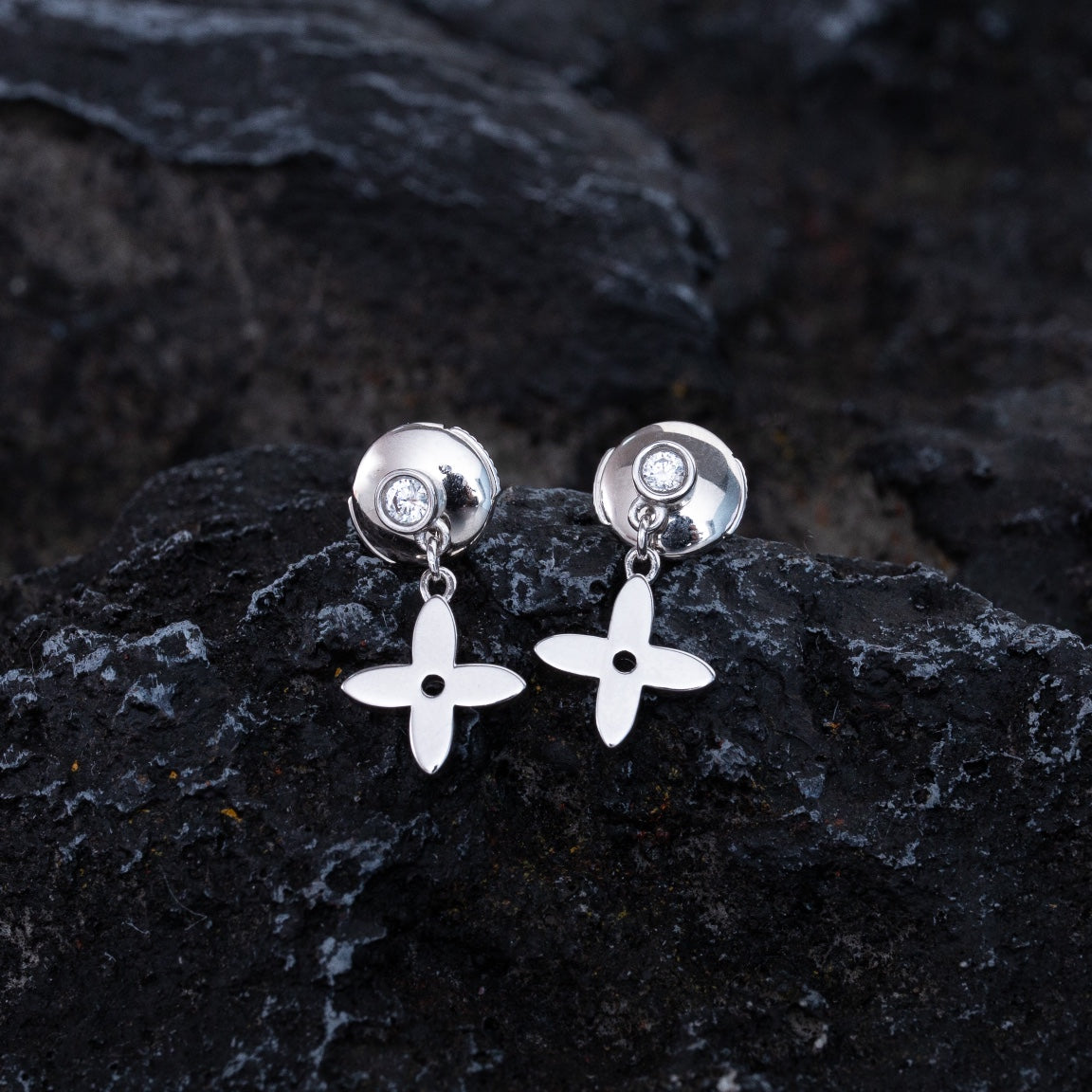 [Novalux]VIDYLLE SILVER DIAMOND MINI DROP EARRINGS