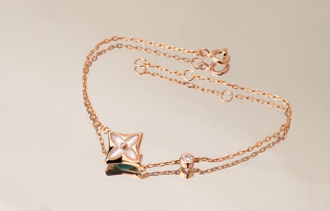 [Novalux]STAR PINK MOP 1 DIAMOND ROSE GOLD NECKLACE