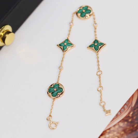 [Novalux]STAR AND SUN 4 MOTIF ROSE GOLD MALACHITE BRACELET