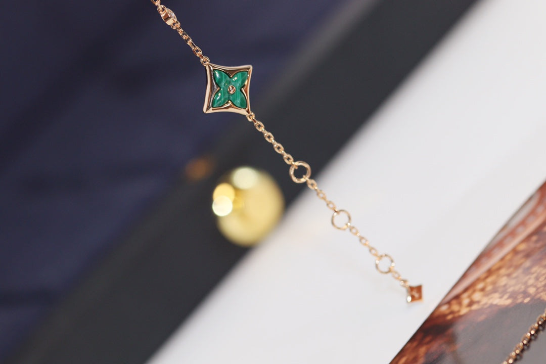 [Novalux]STAR AND SUN 4 MOTIF ROSE GOLD MALACHITE BRACELET