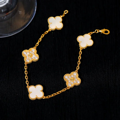 [Novalux]LUCKY CLOVER 5-MOTIF BRACELET - WHITE MOTHER-OF-PEARL COLLECTION