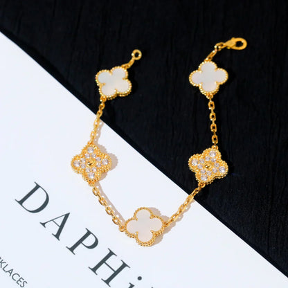 [Novalux]LUCKY CLOVER 5-MOTIF BRACELET - WHITE MOTHER-OF-PEARL COLLECTION