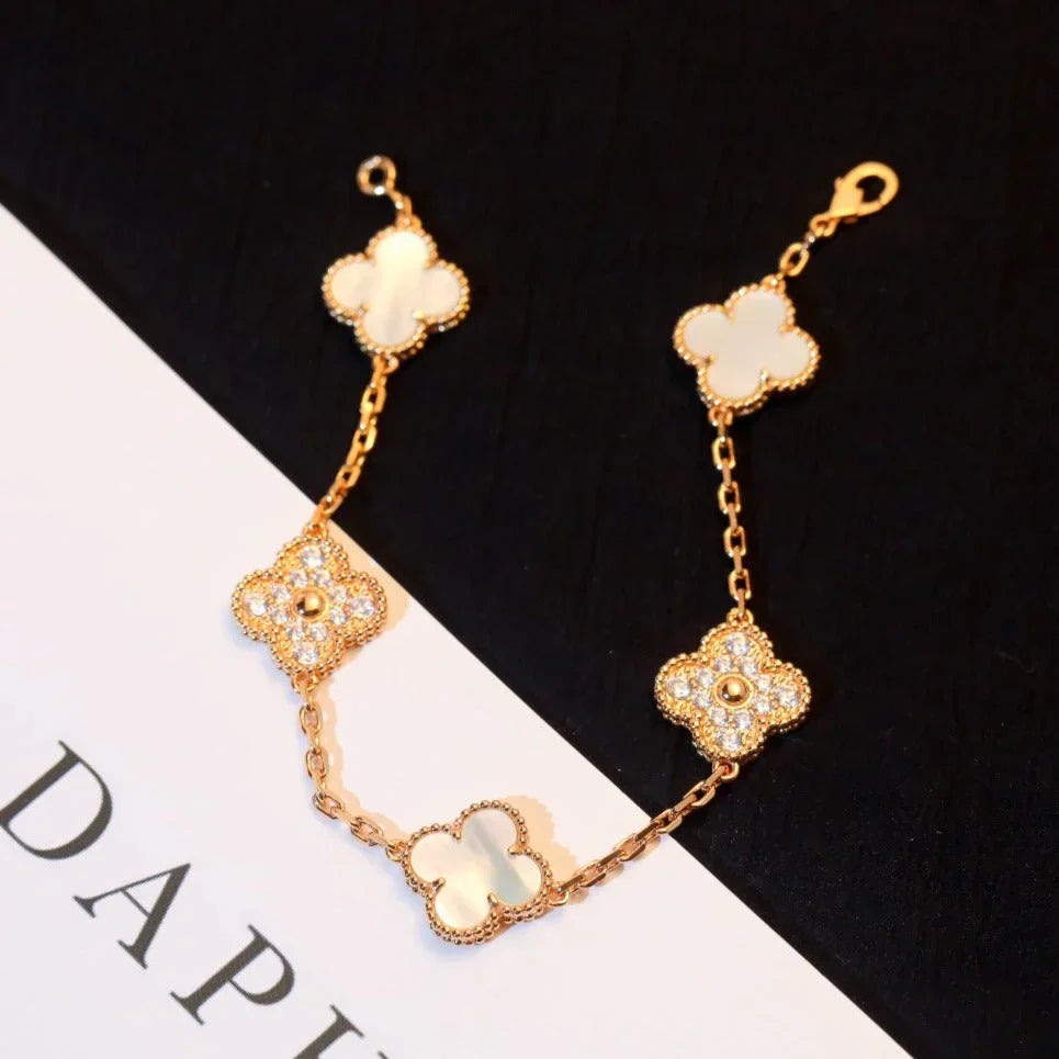 [Novalux]LUCKY CLOVER 5-MOTIF BRACELET - WHITE MOTHER-OF-PEARL COLLECTION
