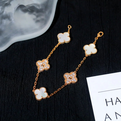 [Novalux]LUCKY CLOVER 5-MOTIF BRACELET - WHITE MOTHER-OF-PEARL COLLECTION