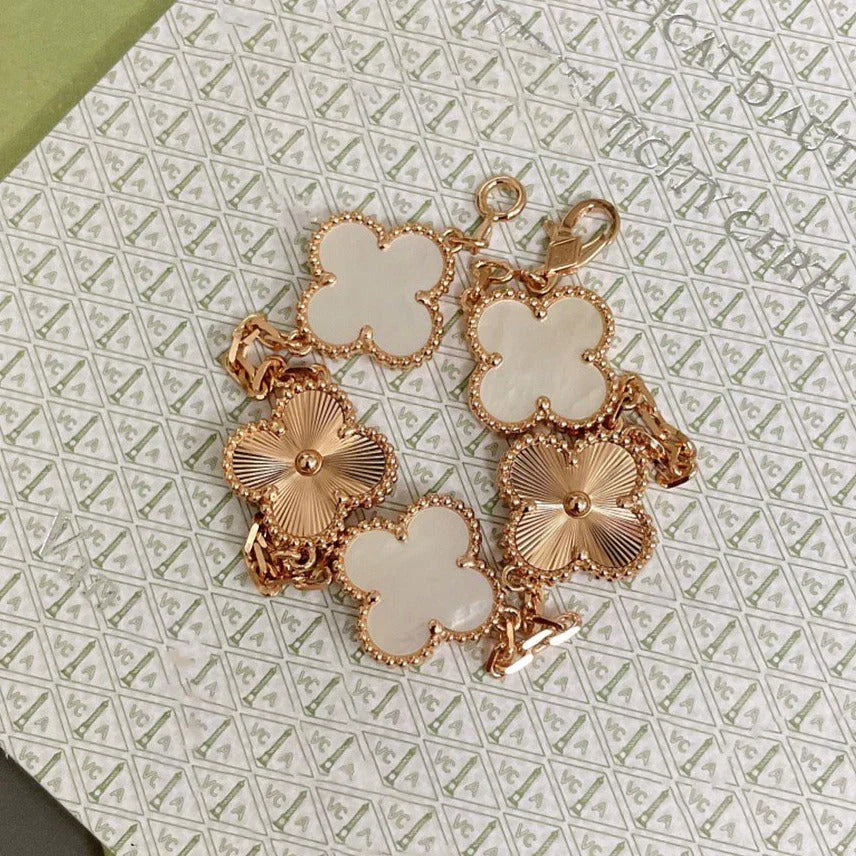 [Novalux]LUCKY CLOVER 5-MOTIF BRACELET - WHITE MOTHER-OF-PEARL COLLECTION