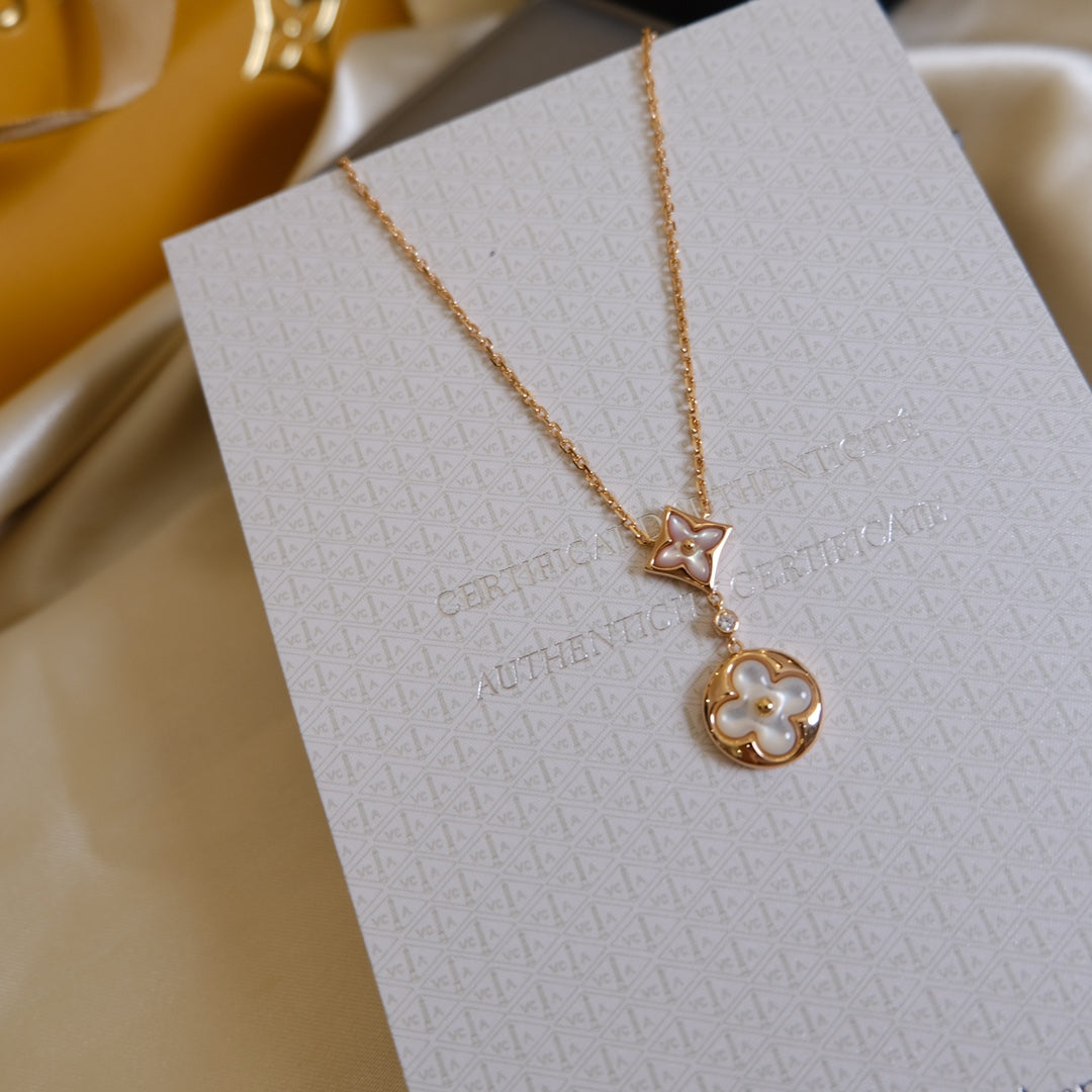 [Novalux]STAR AND SUN WHITE MOP 2 MOTIF ROSE GOLD NECKLACE