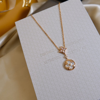 [Novalux]STAR AND SUN WHITE MOP 2 MOTIF ROSE GOLD NECKLACE