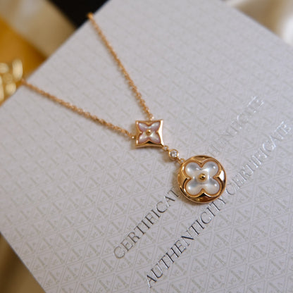 [Novalux]STAR AND SUN WHITE MOP 2 MOTIF ROSE GOLD NECKLACE